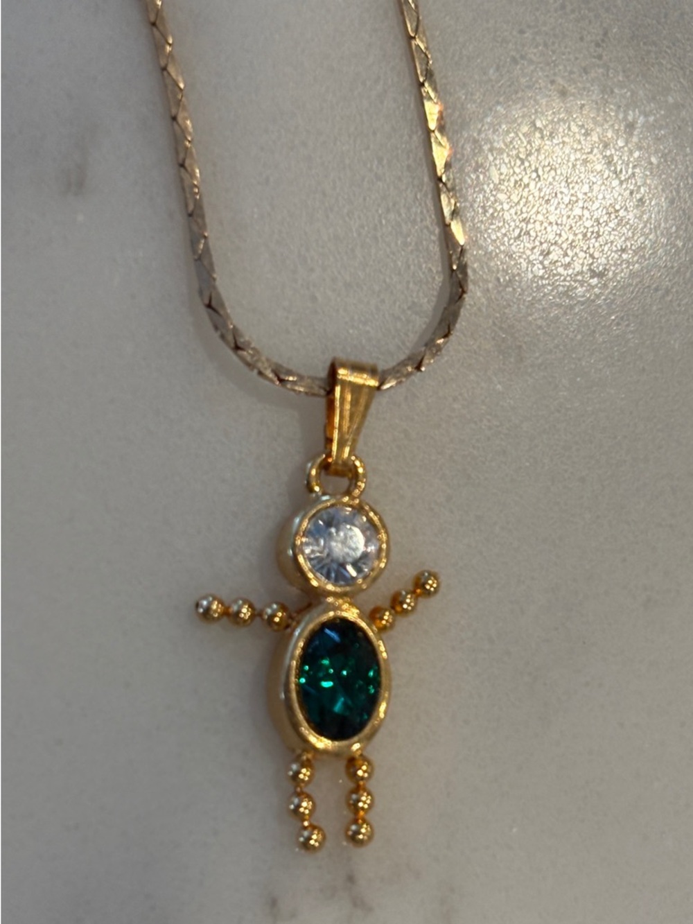 May Birthstone Baby Boy Stick Figure Pendant Necklace 16inch Chain